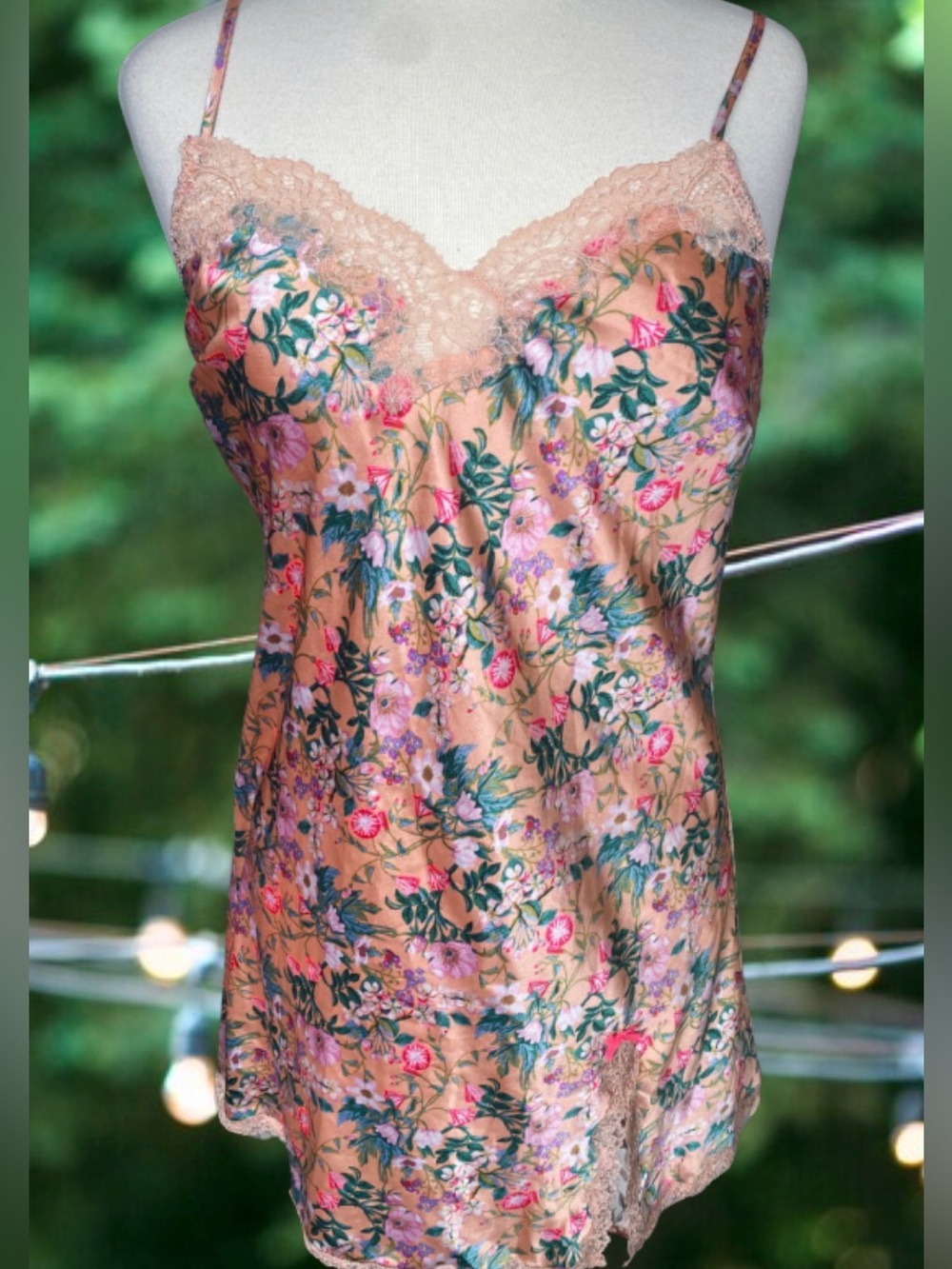 Vintage Victorias Secret Floral Intimates Satin Slip Night Gown Womens Size Med
